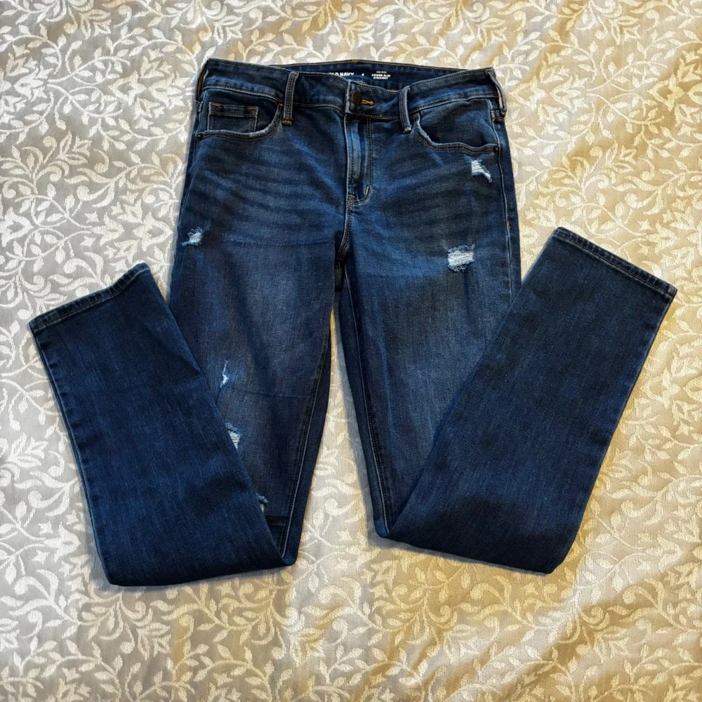 Old Navy Power Slim Straight‎ Jeans Womens 4 Distressed Mid Rise Denim (A1)